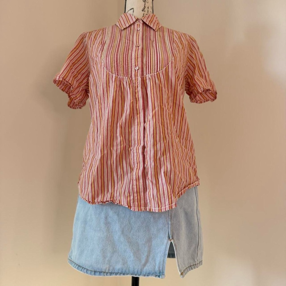 y2k pleated pinstripe cotton blouse